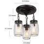 LALUZ Flush Mount Light Fixture, Mason Jar Lights for Kitchen, Dining Room, Oil Rubbed Bronze, L11.8'' × W11.8'' ×H13”