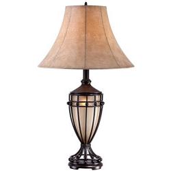 Cardiff Traditional Table Lamp with Nightlight Urn Dark Iron Bronze Beige Fabric Bell Shade for Living Room Bedroom - Franklin Iron Works