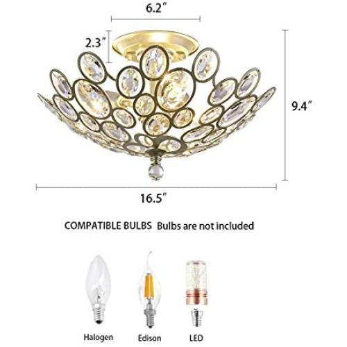 Modern Light Fixtures Ceiling 3-Lights Silver Crystal Flush Mount Ceiling Light for Hallway, Bedroom, Living Room, Kitchen, Dining Room, W16.5''¡ÁH9.4''