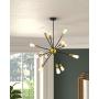 Jazava Modern Sputnik Chandelier, 12-Light Starburst Pendant Lighting, Mid-Century Hanging Light Fixture, Black & Brass Brushed