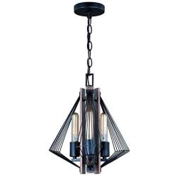 VAXCEL Black Industrial Pendant Light - Geometric Wire Cage Hanging Light Fixture with Wood Finish, Edison Bulb Chandelier Ideal for Dining Room, Living Room, Foyer, Entryway, Bedroom