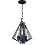 VAXCEL Black Industrial Pendant Light - Geometric Wire Cage Hanging Light Fixture with Wood Finish, Edison Bulb Chandelier Ideal for Dining Room, Living Room, Foyer, Entryway, Bedroom