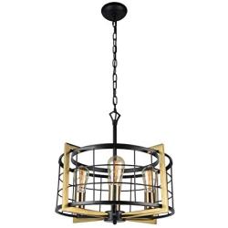 Bizinlumin Luxury Round Gold Pendant Lighting, Modern Black Dining Room Chandelier Light Fixture Industrial Metal Cage Living Room Entry Bedroom Drum Light 4 Lights Edison E26 BY19002G