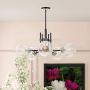 MOTINI 5-Light Sputnik Chandelier with Clear Glass 5LT Modern Pendant Geometric Light Rod Hanging Lighting Indoor 27''x 27''x11'', Black/Brushed Nickel