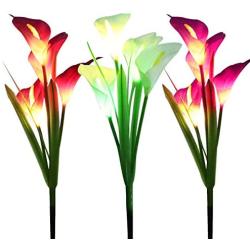 WOSPORTS 3 Pack Solar Lights Outdoor Garden Stake Flower Lights with Total 12 Lily Flower, Multi Color Changing LED Lily Solar Powered Lights for Patio, Lawn, Garden, Yard Decoration