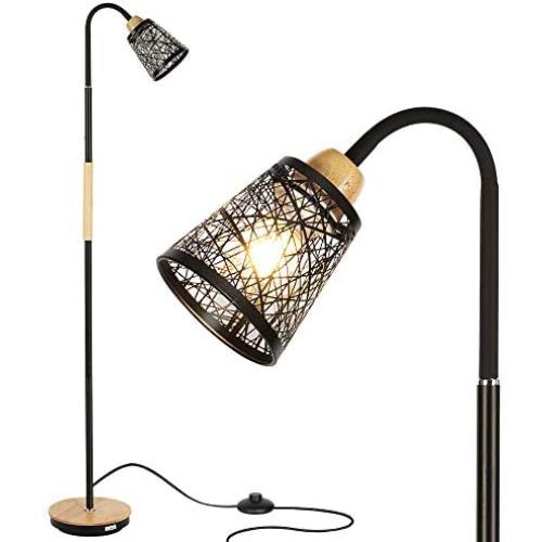HAITRAL Modern Floor Lamp - Tall Standing Lamp with 360° Adjustable Swing Arm, Industrial Reading Lamps for Living Room, Bedroom, Office, College Dorm - Black (Without Bulb)