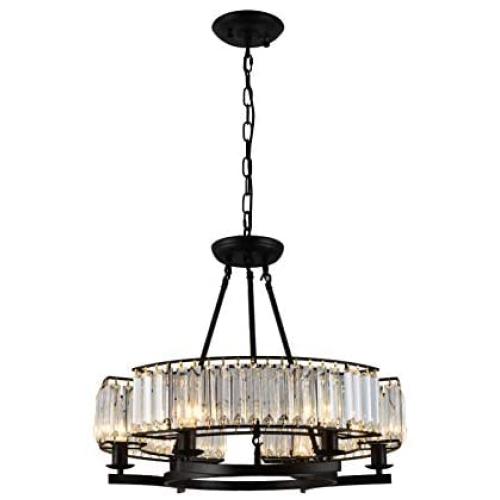 Modern Simple Round Crystal Chandelier Pendant Black Diameter 65CM Suspension Installation Ceiling Chandelier Kitchen Dining Living Room Ceiling Lamp Lighting Fixture Home Decoration