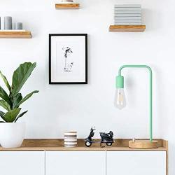 Minimalist Table Lamp, Dimmable Nightstand Desk Lamp, Bedside Lamp Industrial Style with Wood Base (Mint Green)