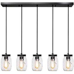 PUZHI HOME Mason Jar Pendant Lights, 5-Light Farmhouse Kitchen Island Light Rustic Chandelier Barn Pendant Lighting Ceiling Lamp for Kitchen Farm Barn Diningroom