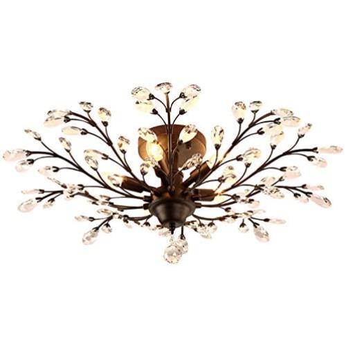 SEOL-LIGHT Vintage Large Crystal Branches Chandeliers Black Ceiling Light Flush Mounted Fixture with 5 Light 200W 31.5''Dia