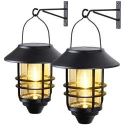 2 Pack Security Solar Wall Lantern Lights, Solar Wall Lantern Outdoor, Hanging Solar Outdoor Lights Wall Lanterns 20 Lumen Heavy Glass & Stainless Solar Powered Porch Lights