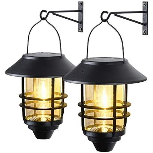 2 Pack Security Solar Wall Lantern Lights, Solar Wall Lantern Outdoor, Hanging Solar Outdoor Lights Wall Lanterns 20 Lumen Heavy Glass & Stainless Solar Powered Porch Lights