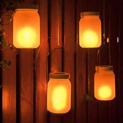 Solar Mason Jar Light with The Flickering Flame Effect(Mason Jar/Hanger Included) 4 Pack,Outdoor Solar Table Light for Patio Yard Garden Party Wedding Christmas,Outdoor Decorative Hanging Light Zkee