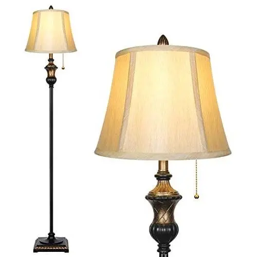 TOBUSA Traditional Floor Lamp, Classic Standing Lamp with Bronze Fabric Shade, Vintage Elegant Tall Pole Lamp for Living Room Bedroom Office Reading, Rustic Upright Floor Lights , Pull Chain Switch