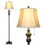 TOBUSA Traditional Floor Lamp, Classic Standing Lamp with Bronze Fabric Shade, Vintage Elegant Tall Pole Lamp for Living Room Bedroom Office Reading, Rustic Upright Floor Lights , Pull Chain Switch