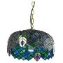 LITFAD 1-Bulb Dining Room Hanging Lamp Kit Tiffany Blue and Green Peacock Tail Pattern Pendant Light with Drum Cut Glass Shade LED Ceiling Hanging Light for Bedroom Hotel Hallway Restaurant