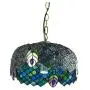 LITFAD 1-Bulb Dining Room Hanging Lamp Kit Tiffany Blue and Green Peacock Tail Pattern Pendant Light with Drum Cut Glass Shade LED Ceiling Hanging Light for Bedroom Hotel Hallway Restaurant