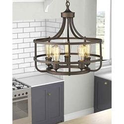 Zeyu 5-Light Industrial Round Chandelier, 20 Inch Farmhouse Kitchen Pendant Light for Dining Room, Oil Rubbed Bronze Finish, 9808-5P-R ORB