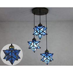 Star Chandelier, Tiffany Style Stained Glass Dining Room Ceiling Light, Multi-Colored Adjustable Pendant Hanging Lamp for Bedroom/Living Room/Cafe (Color : 1)