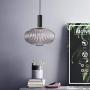 LITFAD Ribbed Glass Geometric Hanging Light Simplicity Single Light Chandelier in Brass Finish Modern Pendant Light Fixture for Hallway Dining Room Coffee Shop Restaurants Living Rooms - C-Smoke Gray