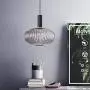 LITFAD Ribbed Glass Geometric Hanging Light Simplicity Single Light Chandelier in Brass Finish Modern Pendant Light Fixture for Hallway Dining Room Coffee Shop Restaurants Living Rooms - C-Smoke Gray