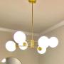 6 Lights Glass Chandelier, Satin Brass Pendant Lighting, Branch Molecule Magic Bean Ceiling Lamp for Living Dining Room, Restaurant, Bedroom