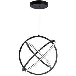 SUNMOO Modern LED Pendant Light Dimmable Creative Chendalier Adjustable Hanging Pendant Lighting Circle 3 Rings 6000K Cool Light Fixture for Dining Room Bedroom Kitchen Island Hall 80W (Black)