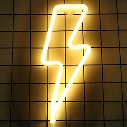 SANJICHA Lightning Neon Signs Bolt,Battery and USB Operated Neon Lights for Bedroom Wall Birthday Gifts Kids’ Bedroom Festival Party (Warm White)