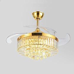 42inch Crystal Chandelier Ceiling Light LED - 4 Acrylic Automatic Retractable Crystal Fan Blade Ceiling Lamp for Living Room/Dining Room/Hall (Gold-1)