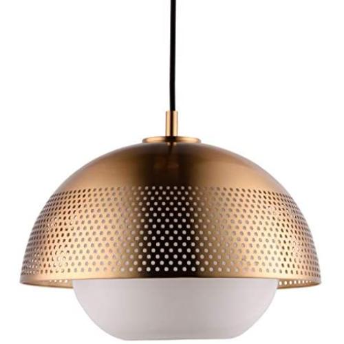 Amazon Brand – Rivet Mid-Century Modern Ceiling Hanging Pendant Fixture with Light Bulb - 14.25 x 14.25 x 11.25 Inches, 12-120 Inch Cord, Satin Brass