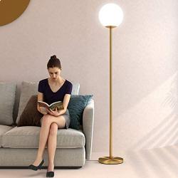 Oneach LED Floor Lamp Remote Control Frosted Glass Globe Floor Lamp Mid Century Modern Standing Lamp for Living Rooms Bedrooms Offices Tall Pole Light with LED Bulb Antique Brass