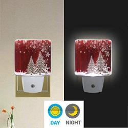 Vdsrup Christmas Tree Night Light Set of 2 Winter Snowflakes Plug-in LED Nightlights Auto Dusk-to-Dawn Sensor Lamp for Bedroom Bathroom Kitchen Hallway Stairs Xmas Decorations