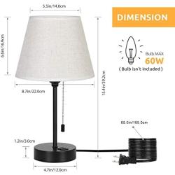 HAITRAL Modern Table Lamps with Dual USB Ports, Bedside Desk Lamps for Bedroom, Living Room, Office Black/Tan