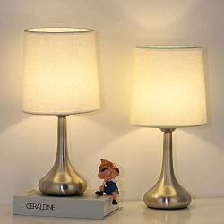 Table Lamps, Bedside Metal Body Lamp with Fabric Shade for Living Room, Kids Room,Bedroom, Office,Study and Cafe, Pack of 2,Cream