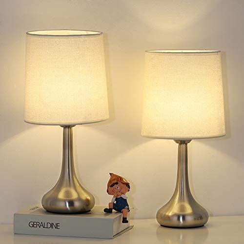 Table Lamps, Bedside Metal Body Lamp with Fabric Shade for Living Room, Kids Room,Bedroom, Office,Study and Cafe, Pack of 2,Cream