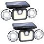 Solar Security Lights，Wellwerks 3 Head Motion Sensor Lights 83 LED Flood Lights Outdoor with 360° Rotatable IP65 Waterproof for Front Door Yard Garden Garagey, 2 Pack