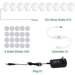 AIBOO Hollywood LED Vanity Mirror Lights Kit,Stick on Dimmable Makeup Lights, 12V Mirror Lighting Strip Fixture for Vanity Dressing Table Set, Bedroom Wall Lights,CRI>90 (4000K Natural White,10 Bulbs)