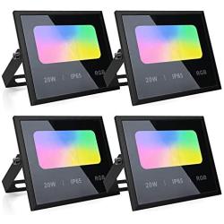 Zglon LED Flood Lights RGB Color Changing 100W Equivalent Outdoor, 20W Bluetooth Mesh Smart Floodlights RGB APP Control,Grouping，IP65 Waterproof, Timing, 2700K&16 Million Colors 4 Pack