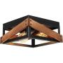 T&A Rustic Industrial 2 Light Flush Mount Ceiling Light, Farmhouse Ceiling Light Fixture with Metal and Wood Square for Entryway Hallway Bedroom Foyer Kitchen Dining Room