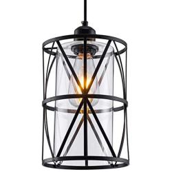 SHENGQINGTOP Black Industrial Metal Pendant Light, Cylindrical Pendant Light with Clear Glass Shape, New Transitional Hanging Lighting Fixture for Kitchen Island Counter Dining Room Bedroom Restaurant