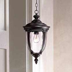 Bellagio Traditional Outdoor Ceiling Light Hanging Texturized Black 18'' Clear Hammered Glass Damp Rated for Exterior House - John Timberland