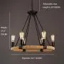NOXARTE Round Hemp Rope Chandelier Vintage Black Pendant Light Retro Wagon Wheel Lighting Fixture for Dining Room Farmhouse 6-Light