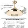 Lighting Groups 42'' Retractable Reversible Ceiling Fans with LED Light Remote Control 4 Invisible Clear ABS Blades Livingroom Dining Room Bedroom Fan Chandelier Indoor Ceiling Light Kits with Fans (42 Inch, Gold-02)