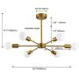 Modern Sputnik Chandelier 6 Lights Semi Flush Mount Ceiling Pendant Lighting Mid Century Industrial Gold Brushed Brass Light Fixture for Kitchen Living Room Dining Room Restaurant