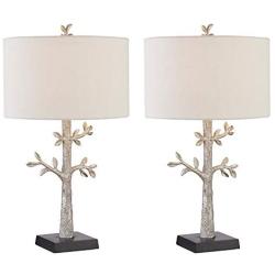 Maxax Table Lamps Set of 2 Nightstand Lamp with Leaf Detailed Body & Oatmeal Fabric Shade for Living Room and Bedroom
