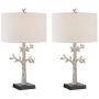 Maxax Table Lamps Set of 2 Nightstand Lamp with Leaf Detailed Body & Oatmeal Fabric Shade for Living Room and Bedroom