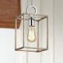XINGQI Farmhouse Pendant Light, Lantern Hanging Ceiling Lighting for Kitchen Dining Room Foyer, Rectangle Cage lamp Fixture, Antique Nickel with Chrome, Single Light, E26 Base(Bulb not Included)
