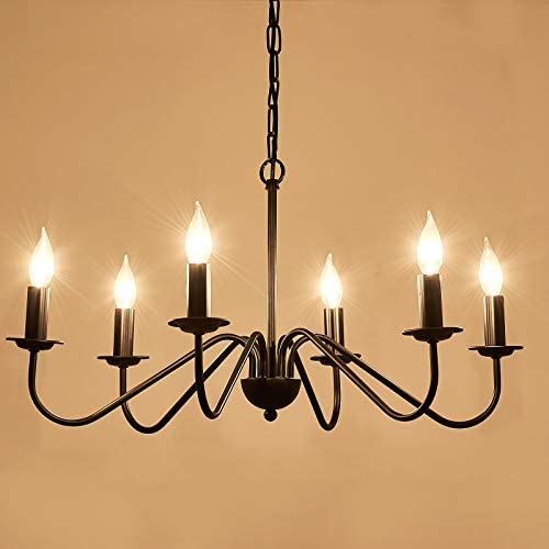 ASGYISA 6-Light Chandelier Industrial Rustic Farmhouse Black Candle Pendant Lighting for Foyer Living Room Kitchen Island Dining Room Bedroom