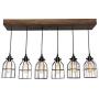 West Ninth Vintage Fayette Wood Pendant Chandelier Light - Farmhouse Rustic Lighting for Kitchen Island - Dining Room - Bar - Industrial - Billiard Table - Edison Cages - Six Pendants - Jacobean