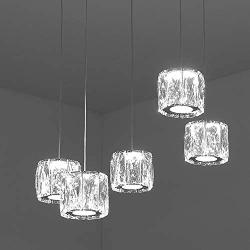 Temgin Pendant Lighting 5 Lights Chandelier Crystal LED 15W Adjustable Height Ceiling Light Fitting Modern for Dining Room Kitchen Hallway Cool White